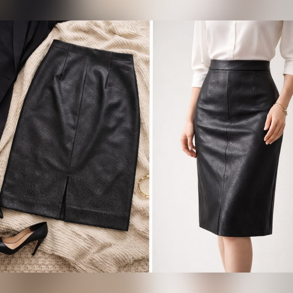 NWOT Elegant Black Vegan Leather Embossed Pencil Skirt ✨️🇨🇦
